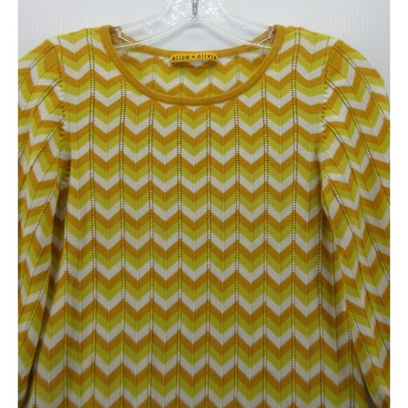 Alice Olivia Dress XS A-Line Mini Pullover Chevron Puff Sleeve - Picture 2 of 11